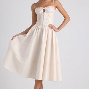 NWT Oh Polly Lace-Trim Pintucked Poplin Midaxi Dress in Ivory 6